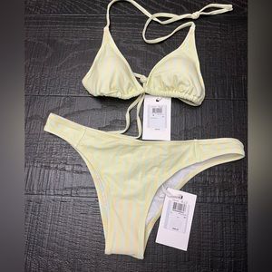 Guess Mint/Yellow Stripe Bikini.  Size-Top-M, Bottom-L.  New with Tags.